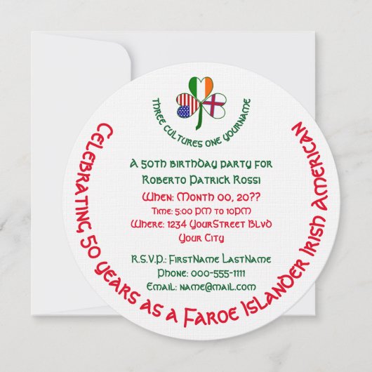 ファローアイランダーアイリッシュUSAシャムロック誕生日 招待状 (正面)