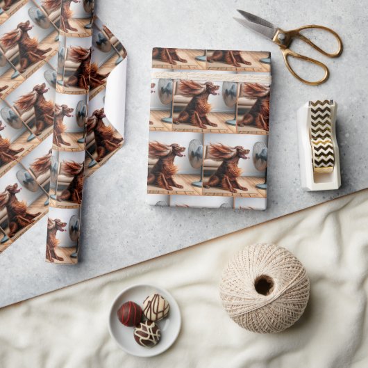 ファンで冷やされるアイリッシュセッター ラッピングペーパー (クラフト)