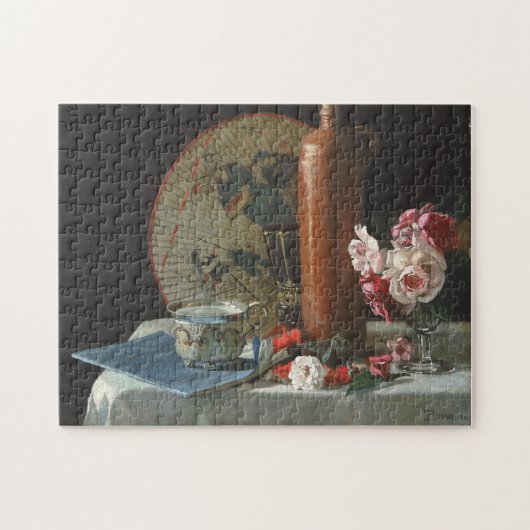 ファンと絵画バラで静物生活 ジグソーパズル (横)