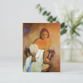 ファンのはがきを持つゴーギャンの少女 ポストカード (スタンド正面)