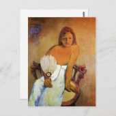 ファンのはがきを持つゴーギャンの少女 ポストカード (正面/裏面)