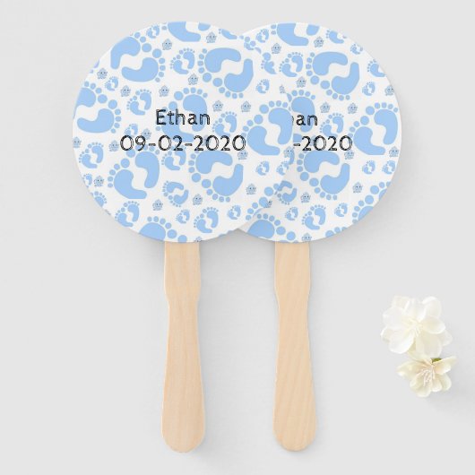 ファンのセット赤ちゃんブルー足少年 ハンドファン (正面&裏面)