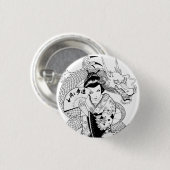 ファンのドラゴンを持つ芸者 缶バッジ (正面&裏面)