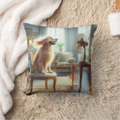 ファンの前に座っているゴールデンレトリバー クッション (ブランケット)