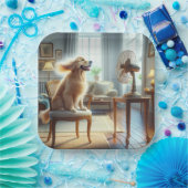 ファンの前に座っているゴールデンレトリバー ペーパープレート (パーティー)