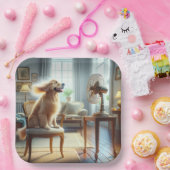 ファンの前に座っているゴールデンレトリバー ペーパープレート (パーティー)