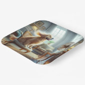 ファンの前に座っているゴールデンレトリバー ペーパープレート (傾斜あり)