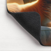 ファンの前に座っているゴールデンレトリバー マウスパッド (コーナー)