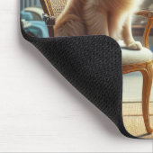 ファンの前に座っているゴールデンレトリバー マウスパッド (コーナー)