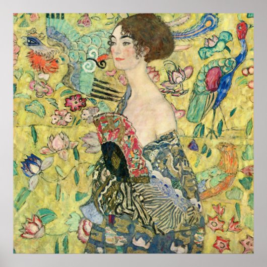 ファンの女性，グスタフクリムト,1907,アールヌーボー，ヴィンタグ ポスター (正面)