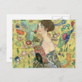 ファンの女性，グスタフクリムト,1907,アールヌーボー，ヴィンタグ ポストカード (正面/裏面)