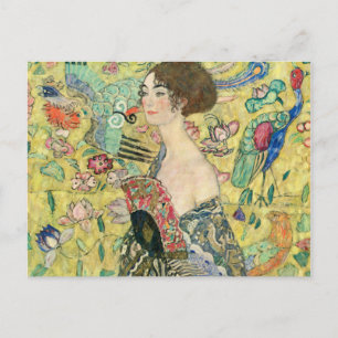 ファンの女性，グスタフクリムト,1907,アールヌーボー，ヴィンタグ ポストカード