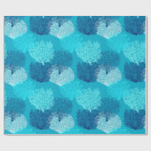 ファンの珊瑚のプリント、ターコイズ、水およびコバルトブルー ラッピングペーパー (フラット)