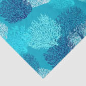 ファンの珊瑚のプリント、ターコイズ、水およびコバルトブルー 薄葉紙 (詳細)
