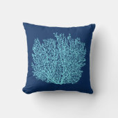 ファンの珊瑚のプリント、深いコバルトブルーの水 クッション (正面)