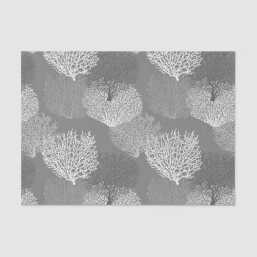 ファンの珊瑚のプリント、銀製灰色/灰色の色合い 薄葉紙 (正面)