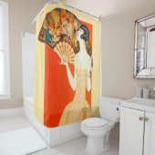 ファンを持つアール・デコの女性 シャワーカーテン (インサイチュ)