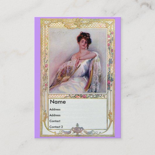 ファンを持つ女性 名刺 (正面)