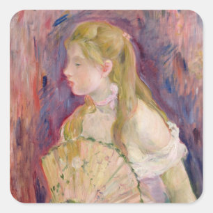 ファンを持つ若い女の子、1893年 スクエアシール