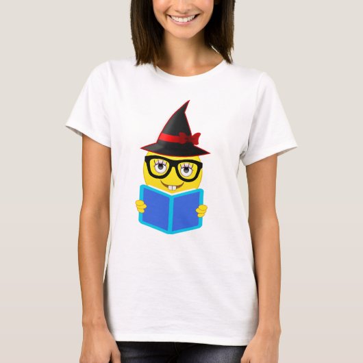 ファンを読むためのハロウィンの魔法使いのEmojiのワイシャツ Tシャツ (正面)