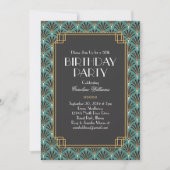 ファンエレガントアールデコ誕生日パーティーティール(緑がかった色) 招待状 (正面)
