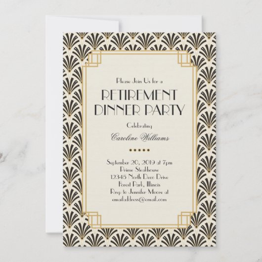ファンエレガントアールデコ退職パーティークリーム 招待状 (正面)