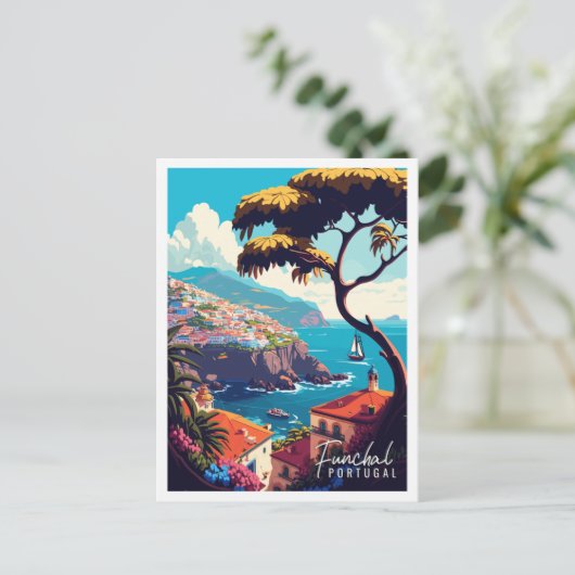 ファンカルポルトガルヴィンテージ旅行イラストレーション ポストカード (スタンド正面)