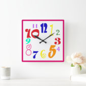 ファンキーおもしろい数々の色のオーバーサイズの数値 スクエア壁時計 (ホーム)