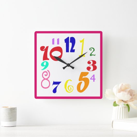 ファンキーおもしろい数々の色のオーバーサイズの数値 スクエア壁時計 (ホーム)