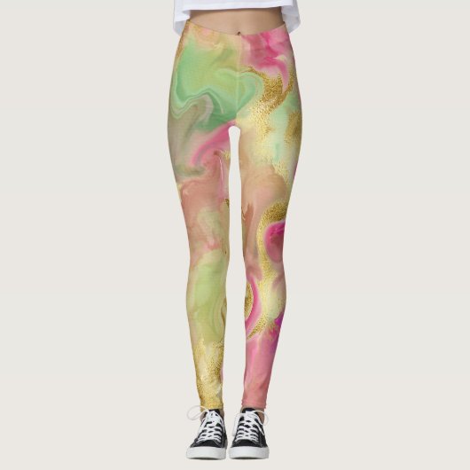 ファンキーお洒落抽象芸術水色の大理石 レギンス (正面)