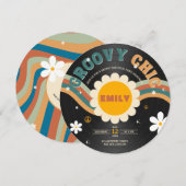 ファンキーでおしゃれなレトロビニールレコードの誕生日 招待状 (正面/裏面)