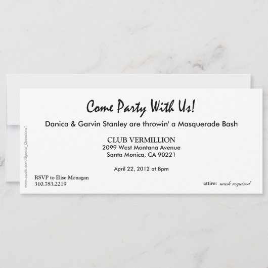 ファンキーではっきりしたでグランジな仮面舞踏会のパーティの招待状 招待状 (裏面)