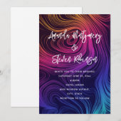 ファンキーでアブストラクトなスワール＆サークル・パターンウェディング 招待状 (正面/裏面)