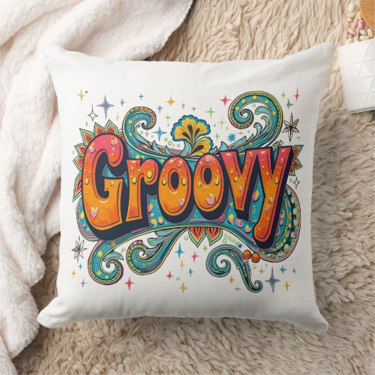 ファンキーでトリッピーなレトロ・サイケデリック70'sヒッピーのアート クッション (ブランケット)