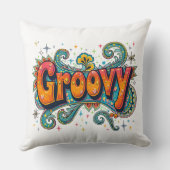 ファンキーでトリッピーなレトロ・サイケデリック70'sヒッピーのアート クッション (裏面)