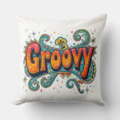 ファンキーでトリッピーなレトロ・サイケデリック70'sヒッピーのアート クッション (正面)