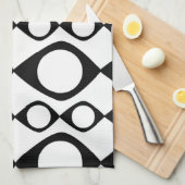 ファンキーでモダンなレトロの黒く及び白いパターン キッチンタオル (四つ折り)