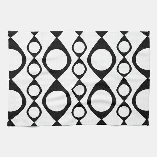 ファンキーでモダンなレトロの黒く及び白いパターン キッチンタオル (横)