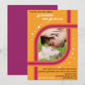 ファンキーでモダンなレトロ結婚式招待状のデザイン 招待状 (正面/裏面)