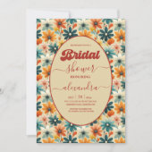 ファンキーでレトロな70年代のフラワーブライダルシャワー 招待状 (正面)