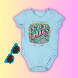 ファンキーでレトロな70年代 ヴィンテージ サイケデリック ブルー ベビーボディスーツ