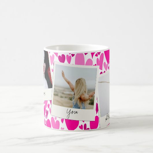 ファンキーでロマンチックなピンクハートのバレンタインフォトです コーヒーマグカップ (中央)