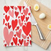 ファンキーでロマンチックな赤いハートのバレンタインデー キッチンタオル (四つ折り)