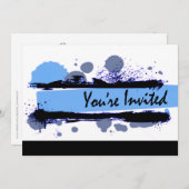 ファンキーで大胆なグランジスプラッター誕生日パーティー（青） 招待状 (正面/裏面)