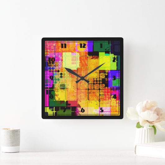 ファンキーで幾何学的な多彩のデザイン スクエア壁時計 (ホーム)