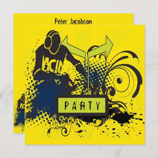 ファンキーで抽象的な酸の家DJはパーティを楽しみます 招待状 (正面/裏面)