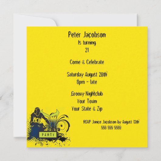 ファンキーで抽象的な酸の家DJはパーティを楽しみます 招待状 (裏面)