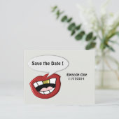 ファンキーで面白い Save the Date ポストカード (スタンド正面)