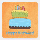 ファンキーなお誕生日ケーキの幸せな願いのステッカー スクエアシール (正面)