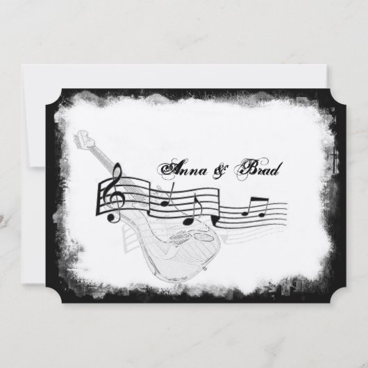 ファンキーなエレキギターの白黒音楽結婚式 招待状 (裏面)
